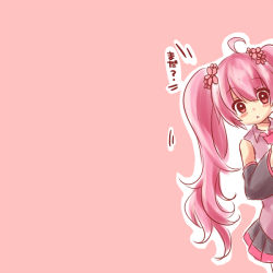 Rule 34 | 1girl, alternate color, alternate hair color, cherry blossoms, detached sleeves, hatsune miku, long hair, name connection, object namesake, pink background, pink eyes, pink hair, pink theme, sakura miku, solo, twintails, urara (sumairuclover), very long hair, vocaloid