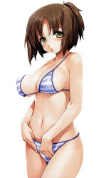 Rule 34 | 1girl, bikini, breasts, brown hair, highres, ishikei, large breasts, original, striped bikini, striped clothes, swimsuit