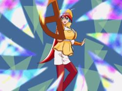 Rule 34 | 00s, 1girl, animated, animated gif, belt, breasts, female focus, from side, glasses, green eyes, hat, holding, huge breasts, hypnosis, jacket, jewelry, long hair, magic, magical teacher komachi, mind control, necklace, nurse witch komugi-chan, open mouth, red hair, red legwear, skirt, solo, spinning, teacher