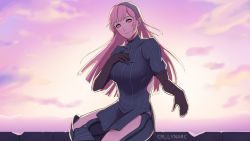 Rule 34 | 1girl, artist name, breasts, cherche (fire emblem), cm lynarc, dress, elbow gloves, female focus, fire emblem, fire emblem: three houses, fire emblem awakening, gloves, hand on own chest, headdress, highres, large breasts, long hair, matching hair/eyes, nintendo, pink eyes, pink hair, sitting, solo, sunset, tiara, twitter .username, upper body