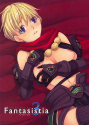 Rule 34 | 1girl, blonde hair, blush, grabbing another&#039;s breast, breast hold, breasts, fantasy earth zero, gauntlets, gloves, grabbing, highres, large breasts, purple eyes, short hair, solo