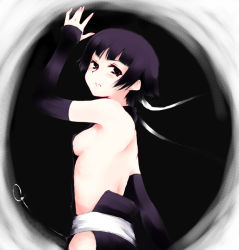 Rule 34 | 00s, 1girl, back, bare back, black hair, bleach, breasts, gloves, sideboob, small breasts, solo, sui-feng, takayoshi, twintails