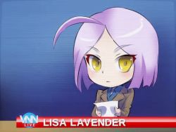 Rule 34 | 1girl, ahoge, ahoge wag, animated, animated gif, character name, chibi, expressive hair, iesupa, light purple hair, lisa lavender, looking at viewer, lowres, news, newscaster, reporter, rwby, solo, static, talking, text focus, yellow eyes