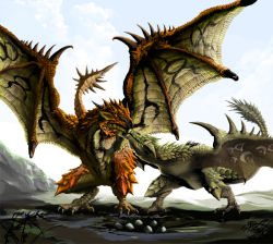 Rule 34 | capcom, cloud, dragon, egg, monster, monster hunter (series), nest, rathalos, rathian, wings, wyvern