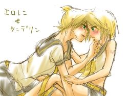 Rule 34 | 1boy, 1girl, blonde hair, blush, bow, brother and sister, green eyes, hetero, incest, kagamine len, kagamine rin, necktie, open mouth, ribbon, short hair, siblings, twincest, twins, vocaloid