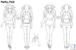 Rule 34 | 1girl, breasts, from behind, from front, full body, hair between eyes, hair ornament, kneehighs, kneepits, large breasts, legs, long hair, multiple views, naruse mio, official art, pants, settei, shinmai maou no testament, shoes, shorts, socks, white background