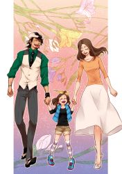 Rule 34 | 10s, 1boy, 2girls, ^ ^, age difference, anth, bow, braid, braided bangs, brown hair, closed eyes, couple, dress, facial hair, family, father and daughter, flower, formal, hair bow, hair ornament, hairclip, happy, hat, highres, holding hands, husband and wife, jewelry, kaburagi kaede, kaburagi t. kotetsu, kaburagi tomoe, lily (flower), long hair, mother and daughter, multiple girls, necktie, ring, saddle shoes, shoes, short hair, shorts, side ponytail, skirt, smile, striped clothes, striped legwear, striped thighhighs, stubble, thighhighs, tiger &amp; bunny, vest, waistcoat, wedding band