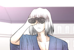 Rule 34 | 1boy, binoculars, japanese clothes, looking afar, male focus, open clothes, open mouth, short hair, solo, tohno shiki (2), tsukihime, type-moon, typeakiha73, white hair