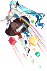 Rule 34 | 1girl, absurdly long hair, anniversary, aqua eyes, aqua hair, artist name, artist request, birthday, black pantyhose, blue eyes, blue hair, boots, bow, breasts, cube, dress, female focus, floating hair, from behind, full body, glory 3usi9 (vocaloid), happy birthday, hatsune miku, headphones, long hair, long sleeves, long twintails, looking back, miniskirt, multicolored bow, musical note, pantyhose, parted lips, plaid, plaid skirt, pleated, pleated skirt, project diva (series), project diva f 2nd, quaver, rainbow, rainbow bow, sharp sign, skirt, small breasts, smile, solo, standing, standing on one leg, starshadowmagician, treble clef, twintails, very long hair, vocaloid, white background, white dress, white footwear, white skirt