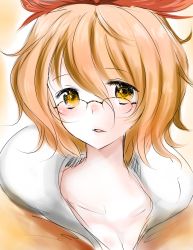 Rule 34 | 1girl, bespectacled, blonde hair, female focus, glasses, han (jackpot), open mouth, short hair, smile, solo, toramaru shou, touhou, upper body, yellow eyes