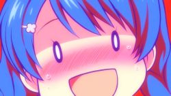 Rule 34 | 10s, 1girl, blue hair, breasts, close-up, nude, open mouth, shokugeki no souma, simple background, smile, tadokoro megumi