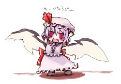 Rule 34 | 1girl, chibi, fangs, female focus, full body, hat, luft, purple hat, red eyes, remilia scarlet, skirt, solo, touhou, white background, wings