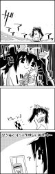 Rule 34 | 4koma, ?, cellphone, cellphone photo, comic, commentary request, cup, drinking straw, greyscale, hair ribbon, hat, highres, himekaidou hatate, monochrome, musical note, phone, ribbon, smile, tani takeshi, thorns, tokin hat, touhou, translation request, twintails, yukkuri shiteitte ne