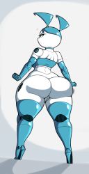 Rule 34 | 1girl, android, ass, blue hair, boots, breasts, choker, elbow gloves, gloves, high heels, highres, huge ass, jenny wakeman, my life as a teenage robot, nsfwskully, pussy, solo, thigh boots, thighhighs, twintails