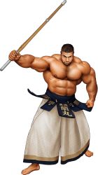 Rule 34 | 1boy, abs, alternate costume, arm hair, armpit hair, armpits, bara, beard, biceps, brown hair, chest hair, clenched hands, facial hair, gyee, hairy, hakama, highres, japanese clothes, jiraiya, large pectorals, looking at viewer, male focus, manly, mature male, muscular, muscular male, navel, navel hair, nipples, official art, pectorals, ranmaru (gyee), short hair, solo, sword, thick arms, thick eyebrows, topless male, transparent background, weapon, wooden sword