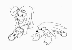Rule 34 | 1boy, character sheet, full body, glasses on head, knuckles the echidna, monochrome, official art, sega, simple background, smile, sonic (series)