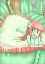 Rule 34 | ass, blush, breasts, cleavage, colored skin, green skin, medium breasts, monster girl, nude, open mouth, pitcher plant, plant, plant girl, red eyes, red hair, rethnick, smile