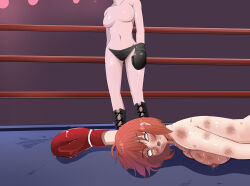 Rule 34 | 2girls, artist request, blank eyes, boxing, catfight, defeat, fainted, fainting, multiple girls, no nipples, ryona, tagme, unconscious