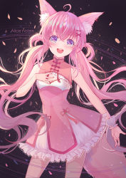 Rule 34 | 1girl, absurdres, ahoge, animal ear fluff, animal ears, artist name, bare arms, bow, breasts, center opening, chinese commentary, cowboy shot, crossed bangs, dress, ear piercing, eyelashes, frilled dress, frills, hair between eyes, hair ornament, hand on own chest, highres, horns, legs apart, lixiang guo alice, lolita fashion, long hair, looking at viewer, open mouth, original, petals, piercing, pink hair, purple eyes, qi lolita, single horn, single wrist cuff, small breasts, solo, sparkle, tail, tassel, teeth, twintails, upper teeth only, white dress, wrist cuffs, x hair ornament