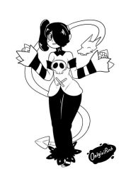 Rule 34 | 1girl, animated, animated gif, arms up, artist name, blinking, bone hand, leviathan (skullgirls), mouth sewn shut, side ponytail, skullgirls, smile, solo, squigly (skullgirls), tagme, zombie