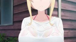 Rule 34 | 10s, 1girl, :o, animated, animated gif, bikini, blonde hair, bouncing breasts, breasts, cleavage, large breasts, open mouth, solo, sunohara ayaka, sunoharasou no kanrinin-san, swimsuit, undressing, upper body