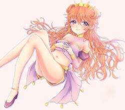 Rule 34 | 1girl, artist name, artist request, bare legs, blush, bracelet, breasts, brown hair, butterfly (love live!), choker, cleavage, clothing cutout, collarbone, cropped shirt, crown, curly hair, detached sleeves, double bun, dress, dress shirt, earrings, female focus, fingers together, floating hair, gold bracelet, hair between eyes, hair bun, hair rings, harem outfit, high heels, highres, jewelry, konoe kanata, long hair, looking at viewer, love live!, love live! nijigasaki high school idol club, love live! school idol festival, nail, nail polish, navel, own hands together, parted lips, puffy short sleeves, puffy sleeves, purple eyes, purple footwear, purple nail polish, purple nails, purple shirt, purple shorts, shirt, short sleeves, shorts, shoulder cutout, smile, solo, two side up, white background, yellow bracelet, yellow choker