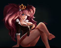 Rule 34 | 10s, 1girl, bad id, bad tumblr id, barefoot, blue eyes, breasts, cleavage, danganronpa (series), enoshima junko, feet, large breasts, long hair, necktie, pink hair, plaid, plaid skirt, pussy, skirt, solo, spicy bardo, spoilers, thighs, toes, twintails