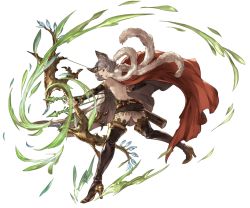 Rule 34 | 10s, 1girl, animal ears, arrow (projectile), backless outfit, black thighhighs, bow (weapon), brown eyes, cape, detached sleeves, erune, full body, granblue fantasy, grey hair, hair ornament, high heels, minaba hideo, official art, short hair, solo, stella (granblue fantasy), sutera (granblue fantasy), thighhighs, transparent background, weapon
