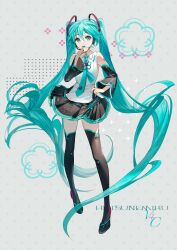 Rule 34 | 1girl, absurdres, blue eyes, blue hair, character name, commentary, detached sleeves, hair between eyes, hatsune miku, hatsune miku (vocaloid4) (chinese), highres, long hair, looking at viewer, miniskirt, necktie, rumoon, skirt, solo, thighhighs, twintails, very long hair, vocaloid, zettai ryouiki