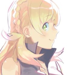 Rule 34 | 1girl, aisutabetao, blonde hair, blush, braid, fire emblem, fire emblem heroes, gloves, green eyes, long hair, looking at viewer, nintendo, open mouth, sharena (fire emblem), simple background, smile, solo, white background