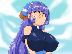 Rule 34 | 1girl, animated, animated gif, arihachi52, bouncing breasts, breasts, glasses, gluko, huge breasts, mon colle knights, no bra, purple hair, tagme