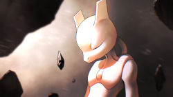 Rule 34 | absurdres, blurry, closed mouth, commentary, creatures (company), closed eyes, game freak, gen 1 pokemon, head down, higa-tsubasa, highres, legendary pokemon, mewtwo, nintendo, pokemon, pokemon (creature), rock, solo, upper body