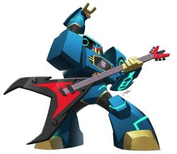Rule 34 | 1boy, absurdres, arm up, assault visor, decepticon, guitar, highres, instrument, jeetdoh, laserbeak, mecha, motor vehicle, music, play button, playing instrument, red eyes, robot, simple background, soundwave (transformers), speaker, transformers, transformers animated, van, visor, white background