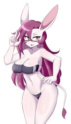 Rule 34 | 1girl, animal ears, bare legs, breasts, cachi (lucyfer), cleavage, covered navel, curvy, donkey ears, donkey girl, donkey tail, furry, furry female, glasses, gris swimsuit, hand on own hip, highleg, highleg swimsuit, highres, large breasts, long hair, looking at viewer, lucyfer, meme, meme attire, one-piece swimsuit, original, shiny skin, simple background, smile, swimsuit, tail, v, very long hair, wide hips
