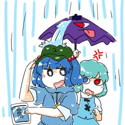 Rule 34 | anger vein, angry, annoyed, kawashiro nitori, pouring, rain, tatara kogasa, touhou, umbrella, water, yaise