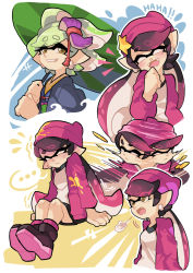 Rule 34 | + +, ..., 2girls, :d, ankle boots, arm support, beanie, black footwear, black shorts, blue kimono, boots, brown eyes, callie (splatoon), closed eyes, closed mouth, commentary, cousins, cropped torso, earrings, english commentary, english text, fangs, flying sweatdrops, food, frown, gomipomi, grey hair, grin, hair ornament, hat, hat ornament, holding, holding umbrella, inkling, invisible chair, jacket, japanese clothes, jewelry, kimono, laughing, long hair, long sleeves, marie (splatoon), mole, mole under eye, motion lines, multiple girls, nintendo, oil-paper umbrella, open mouth, paint splatter, pointy ears, puff of air, purple hat, purple jacket, purple legwear, shirt, short hair, shorts, sitting, smile, socks, splatoon (series), splatoon 2, spoken ellipsis, squidbeak splatoon, standing, star (symbol), star hat ornament, sushi, tentacle hair, umbrella, white shirt