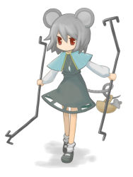 Rule 34 | 1girl, :&lt;, animal ears, bad id, bad pixiv id, basket, dowsing rod, female focus, grey hair, jewelry, lie-lilac, mary janes, mouse (animal), mouse ears, mouse tail, nazrin, pendant, red eyes, shoes, short hair, socks, solo, tail, touhou, white socks