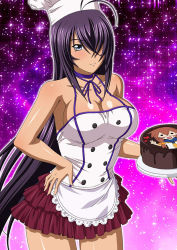 Rule 34 | 1girl, black hair, breasts, brown hair, chef, chef hat, cleavage, collarbone, frilled skirt, frills, glasses, hair bobbles, hair ornament, hand on own hip, hat, heart, ikkitousen, jpeg artifacts, kan&#039;u unchou, large breasts, long hair, open mouth, purple skirt, ryuubi gentoku, shiny skin, skirt, solo, v