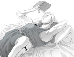 Rule 34 | 2boys, bertolt hoover, book, brown hair, clothes lift, couple, feet out of frame, head under another&#039;s clothes, holding, holding book, lying, male focus, multiple boys, nene (10575936), on back, pectorals, reiner braun, shingeki no kyojin, shirt lift, short hair, sidepec, tank top, toned, toned male, under another&#039;s clothes, yaoi