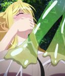 Rule 34 | 10s, animated, anime screenshot, blonde hair, breasts, centaur, centorea shianus, covering own mouth, highres, large breasts, monster girl, monster musume no iru nichijou, necktie, pointy ears, ponytail, saliva, saliva trail, sexually suggestive, slime girl, stitched, suu (monster musume), taur, tentacles, third-party edit, video, wet, wet clothes