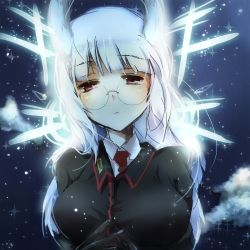 Rule 34 | 1girl, animal ears, glasses, head wings, heidimarie w. schnaufer, hirschgeweih antennas, lowres, red eyes, solo, strike witches, toya (ecospica), white hair, wings, world witches series