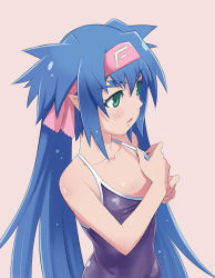 Rule 34 | 00s, 1girl, bad id, bad pixiv id, blue hair, camisole, flat chest, green eyes, hairband, klan klein, long hair, macross, macross frontier, maruto!, one-piece swimsuit, pointy ears, simple background, solo, swimsuit, twintails