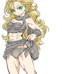 Rule 34 | 1girl, abs, ayla (chrono trigger), bare shoulders, blonde hair, breasts, chrono trigger, cleavage, colorized, commentary request, eyebrows, eyelashes, female focus, green eyes, jungle girl, long hair, looking at viewer, muscular, muscular female, panties, s-a-murai, simple background, solo, standing, underwear, very long hair, white background