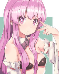 Rule 34 | 1girl, black bra, bra, breasts, detached collar, detached sleeves, expressionless, hata no kokoro, highres, long hair, long sleeves, looking at viewer, muchi maro, pink eyes, pink hair, small breasts, solo, touhou, underwear, upper body, wide sleeves