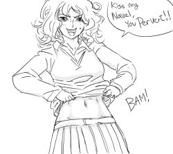 Rule 34 | 1girl, amagami, bad id, bb (baalbuddy), clothes lift, english text, greyscale, inactive account, lifting own clothes, messy hair, midriff, monochrome, navel, pleated skirt, school uniform, sketch, skirt, solo, speech bubble, sweater, sweater lift, tanamachi kaoru