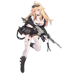 Rule 34 | 1girl, ahoge, alternate costume, arm up, automatic rifle, bad link, belt, black footwear, black gloves, black jacket, black skirt, blonde hair, blush, boots, breasts, broken eyewear, brown scarf, browning automatic rifle, cleavage, closed mouth, fingerless gloves, full body, girls&#039; frontline, gloves, gun, high heels, jacket, large breasts, light machine gun, long hair, long sleeves, m1918 (girls&#039; frontline), m1918 (mod3) (girls&#039; frontline), m1918 bar, machine gun, mod3 (girls&#039; frontline), official alternate costume, official art, rifle, scarf, scope, skirt, squad automatic weapon, strap, suisai (suisao), thighhighs, thighs, torn clothes, torn legwear, torn scarf, transparent background, trigger discipline, weapon, white thighhighs, yellow eyes