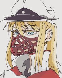 Rule 34 | 1girl, artist request, bad id, bad pixiv id, blonde hair, capelet, celtic knot, graf zeppelin (kancolle), hair between eyes, hat, jacket, kantai collection, military hat, muzzle, peaked cap, sidelocks, solo, tsurime, twintails, uniform