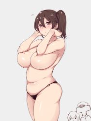 Rule 34 | 10s, 1boy, 1girl, 2girls, admiral (kancolle), akagi (kancolle), bad id, bad twitter id, bare shoulders, black panties, breast suppress, breasts, brown eyes, brown hair, hair between eyes, huge breasts, inactive account, kaga (kancolle), kantai collection, large breasts, looking at viewer, moisture (chichi), multiple girls, navel, o-ring, o-ring bottom, panties, parted lips, plump, shiny skin, side ponytail, simple background, t-head admiral, topless, underwear