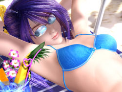 Rule 34 | bikini, purple hair, sunbathing, sunglasses, swimsuit