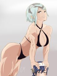 Rule 34 | abs, absurdres, alfonse (fire emblem), bikini, blue hair, dagr (fire emblem), fire emblem, fire emblem heroes, highres, looking at viewer, multicolored hair, muscular, muscular female, nintendo, pablin, pablo150898, smile, swimsuit, toned